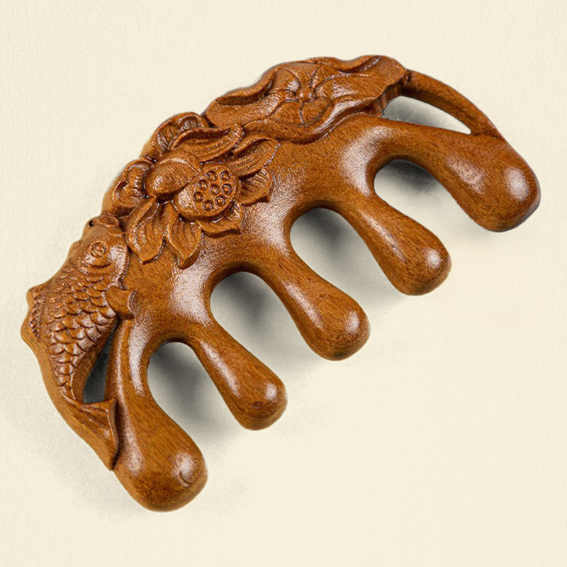 Massage comb Golden sandalwood comb head Meridian combing therapy scraping active multi-functional household wooden comb factory wholesale