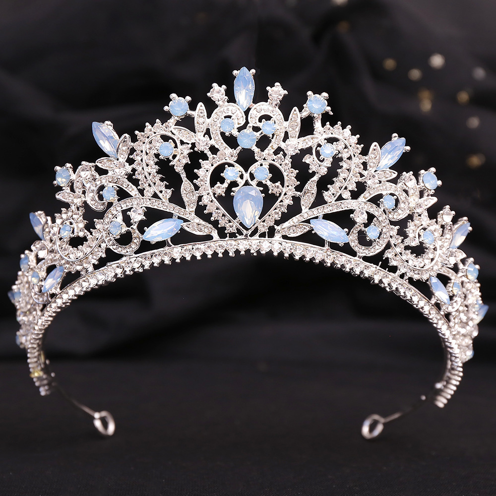 Cross-border hot sale wedding crystal headdress headband baroque inlaid blue jelly rhinestone bridal crown factory wholesale
