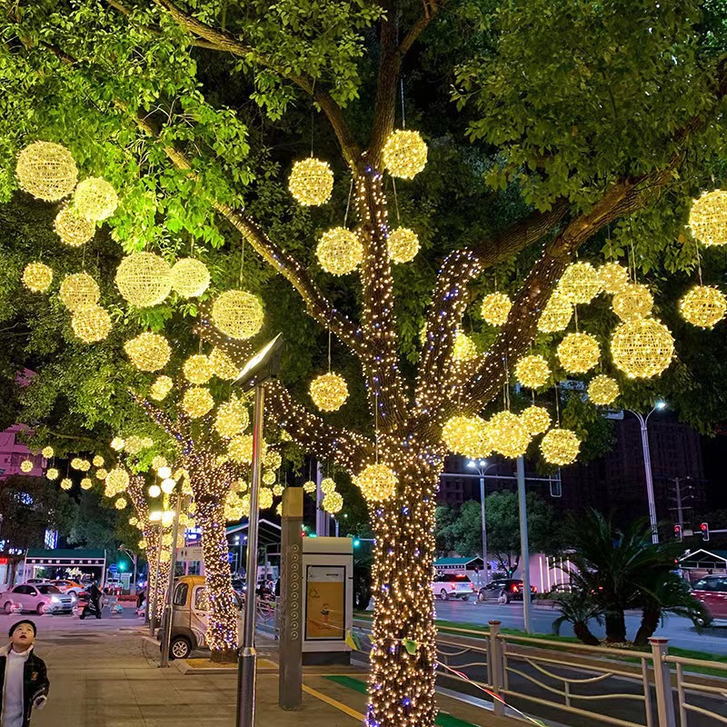 Factory direct led rattan ball lamp outdoor rainproof ball lamp landscape Hanging Tree ball lamp outdoor lights wholesale light string