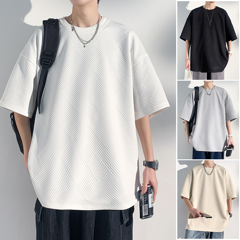 2023 Summer Hong Kong style large size half sleeve bottoming T-shirt men's 350g heavy weight high weight short sleeve jacket factory outlet