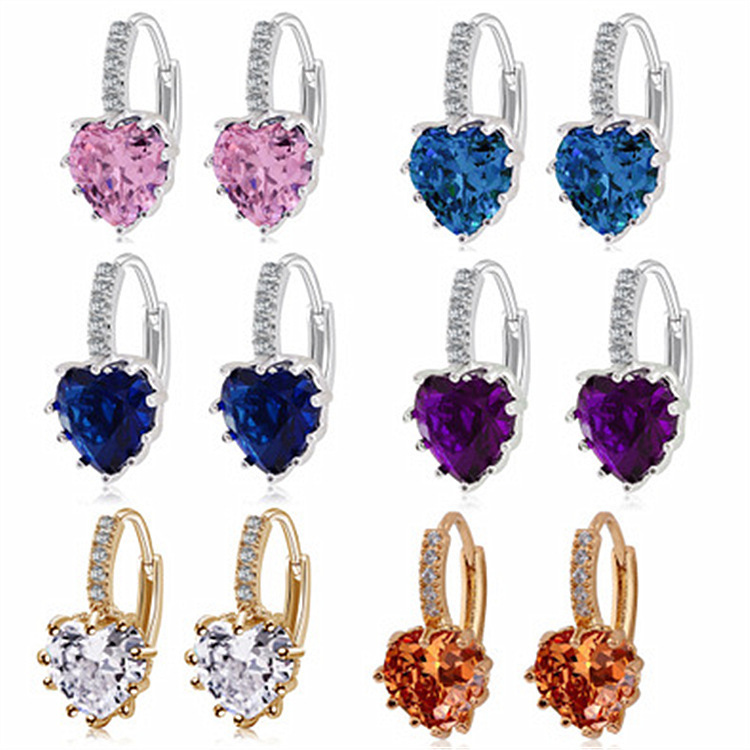 New European and American Fashion Earrings AAA Zircon Earrings Bestseller Peach Heart Multi Color Jewelry