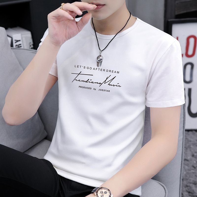 Round neck short sleeve T-shirt men's versatile casual clothes fashion slim half sleeve summer thin mature T-shirt