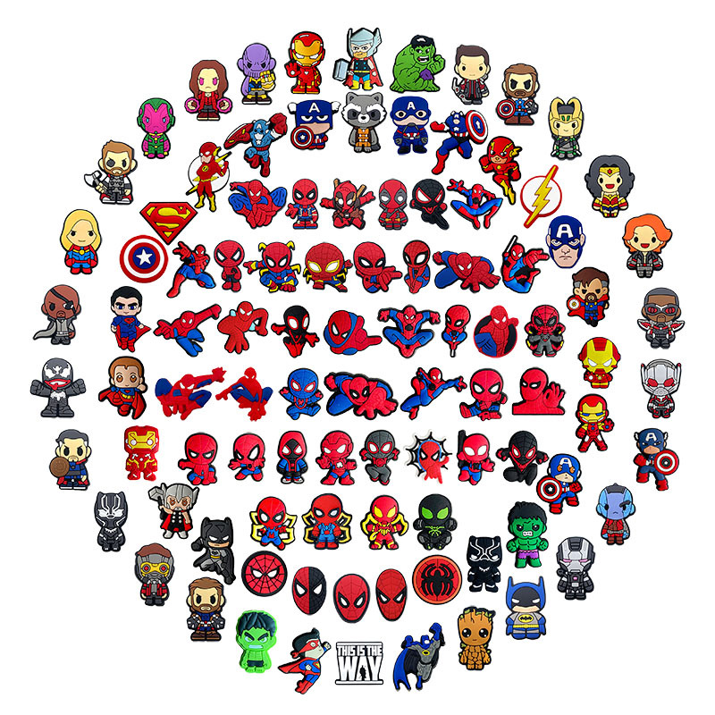 Avengers shoe flower super hero Marvel Spider-Man hole shoes diy accessories jibbitz soft rubber shoe buckle