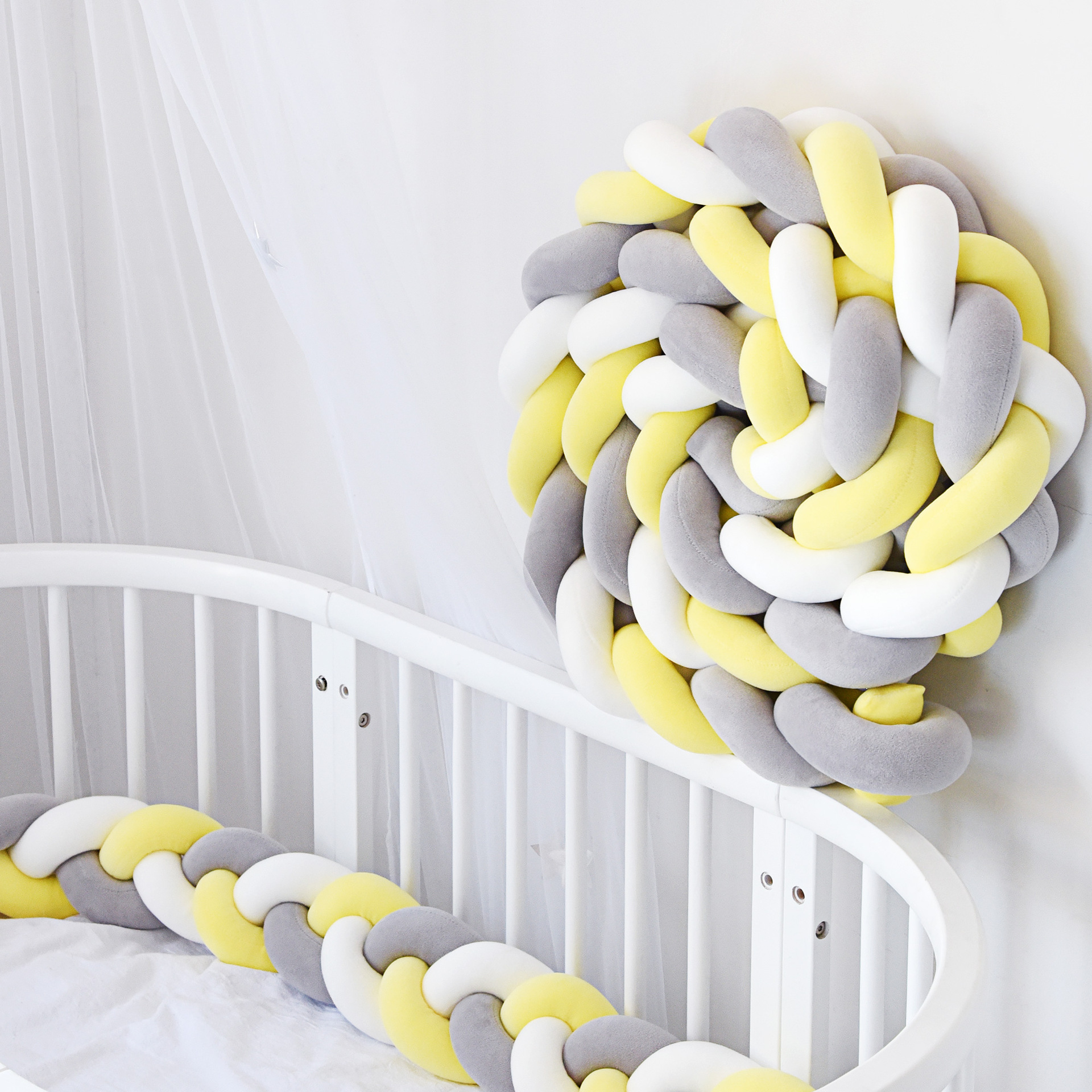 ins New Nordic Style Woven Baby Bed Long Strip Three Strands Braided Knot Ball Pillow Tide