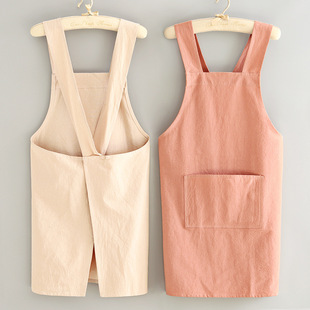 Household kitchen cotton crepe apron cooking anti-fouling breathable waist 2023 New wear-resistant soft women's work clothes