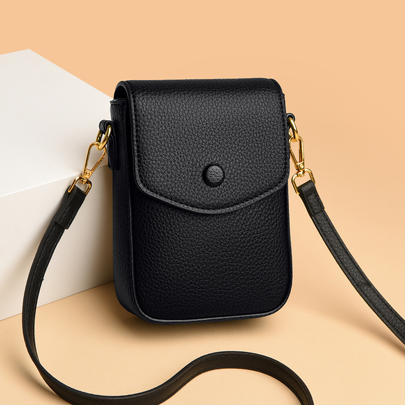 Small bag women's soft leather mobile phone coin purse 2023 new niche versatile multi-layer mini vertical shoulder messenger bag