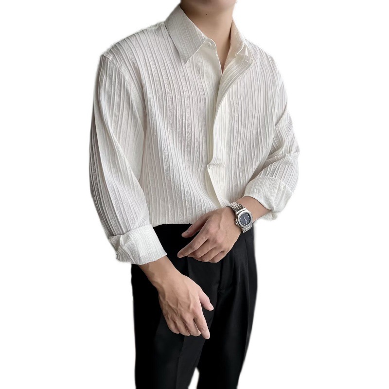 Japanese oversize Pleated Long Sleeve Shirt Men's and Women's Loose Design Drop Sense Niche bf Style Cardigan Lapel Shirt