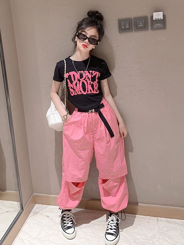 女童爵士裙套裝2023韓國潮童裝小女孩收腰露肚臍網紅少兒走秀潮服