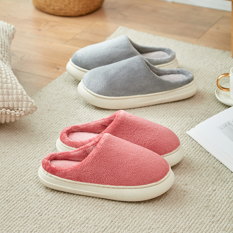 Thick bottom winter solid color couple flannel cotton slippers home indoor warm and comfortable month cotton sops wholesale