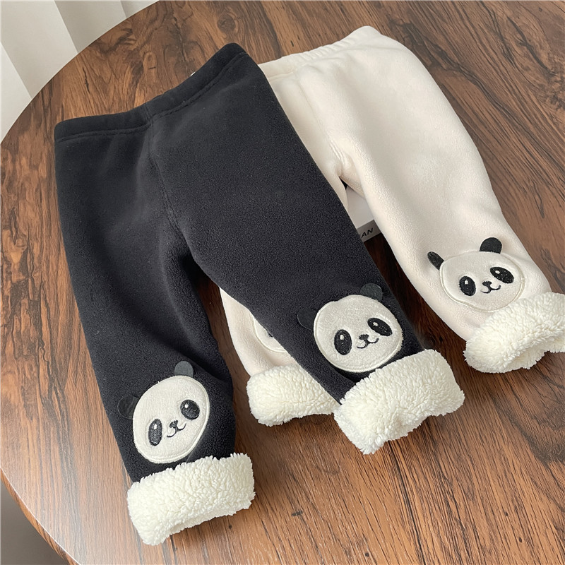Winter student thickened leggings daily versatile girl baby panda lambswool one-piece velvet leggings pants