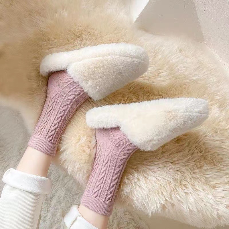 Twist cashmere socks women's autumn and winter mid-calf length socks thickened fleece-lined warm white pile socks winter stockings
