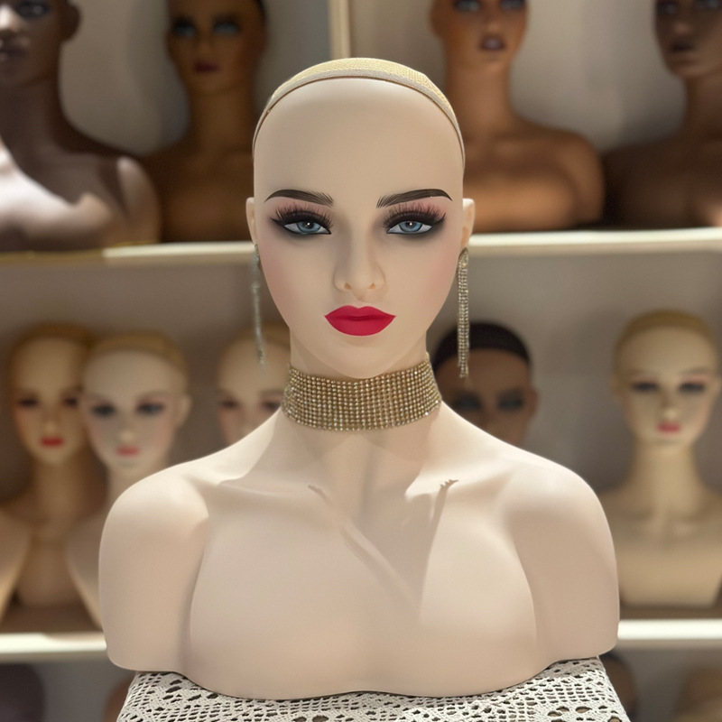 PVC manneuqinhead white wig model head half head model European and American women's head model dummy head