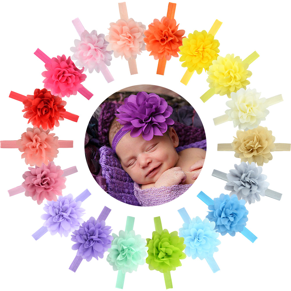 European and American hot selling baby elastic headband headdress 10cm laser cut chiffon big flower children elastic hair band