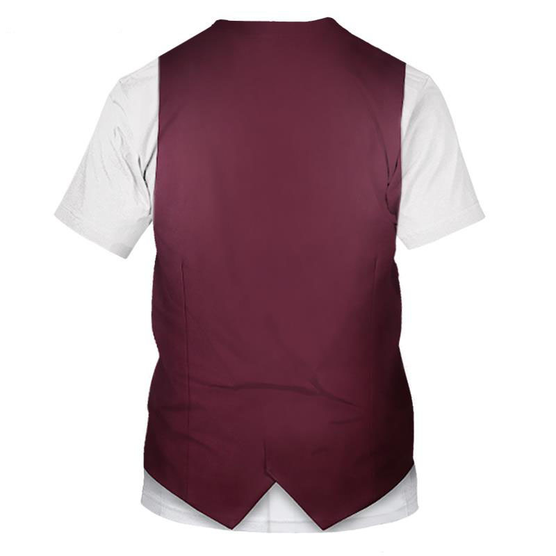 2022 new fashion fake two-piece 3d digital printing T-shirt men's fake suit source factory