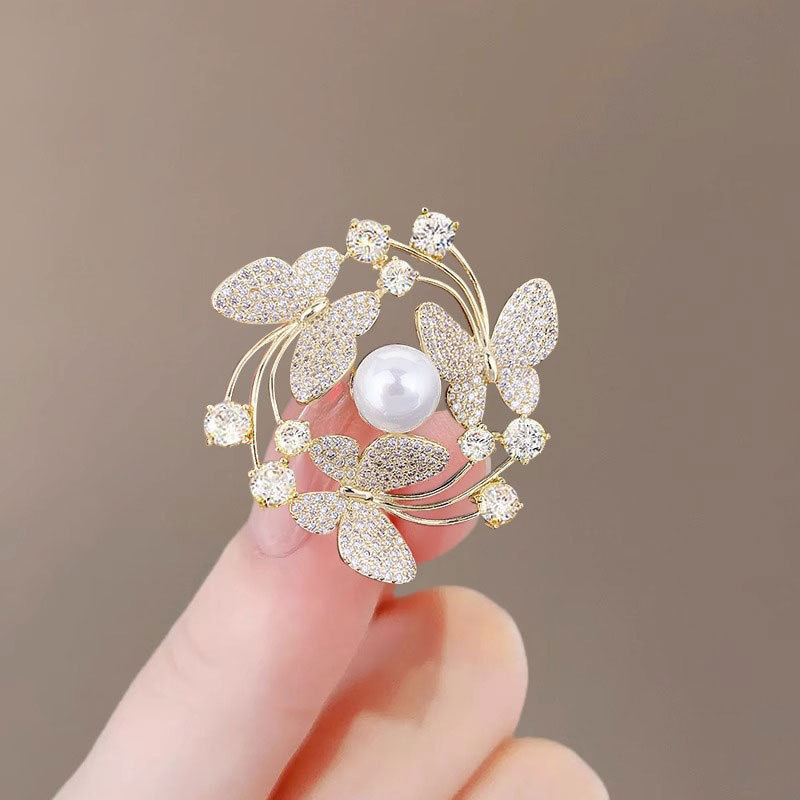 Korean style Pearl Rhinestone butterfly Garland brooch elegant all-match coat suit high sense brooch accessories jewelry