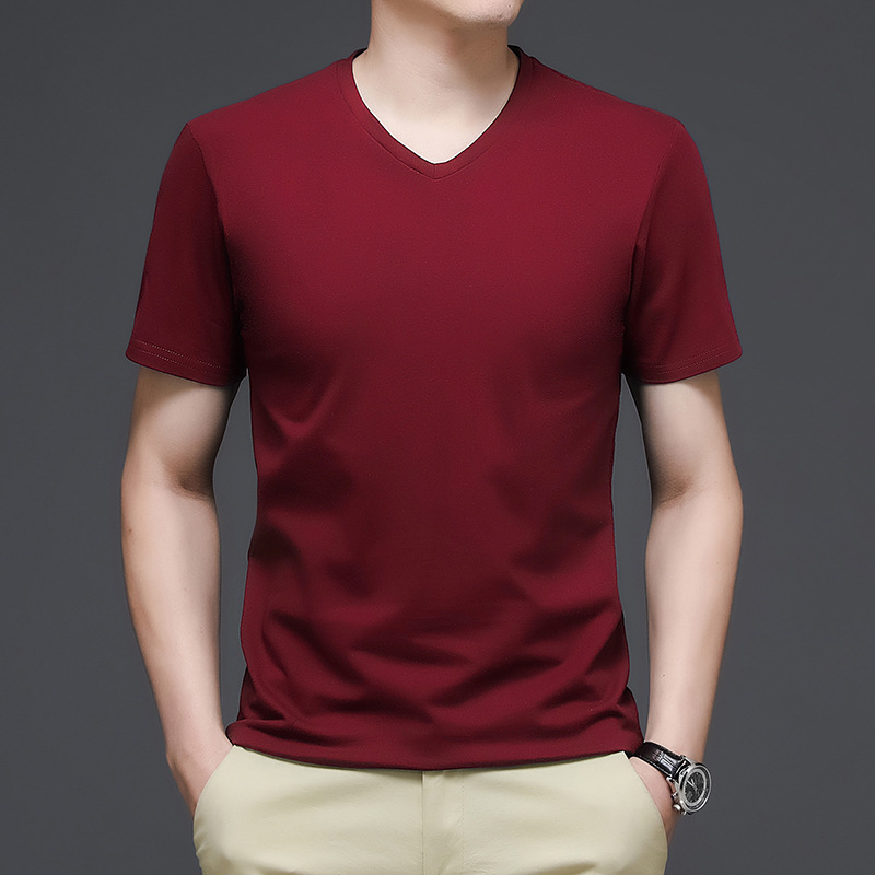 Light board blank white cotton V-neck short-sleeved T-shirt men's fashion brand summer New loose men's half-sleeved T-shirt top