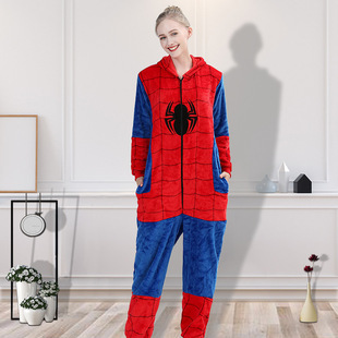 Cross-border Flannel Spider-Man One-piece Pajamas Performance Clothes Couple Pajamas Women's Home Clothes Toilet Edition Pajamas Wholesale