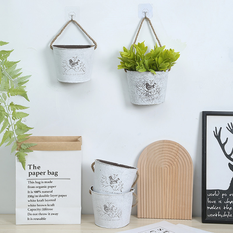 American Pastoral Iron Wall Hanging Flower Pot Plant Planting Potted Wall Hanging Flower Wall Creative Decoration Dried Flower Hanging Pot
