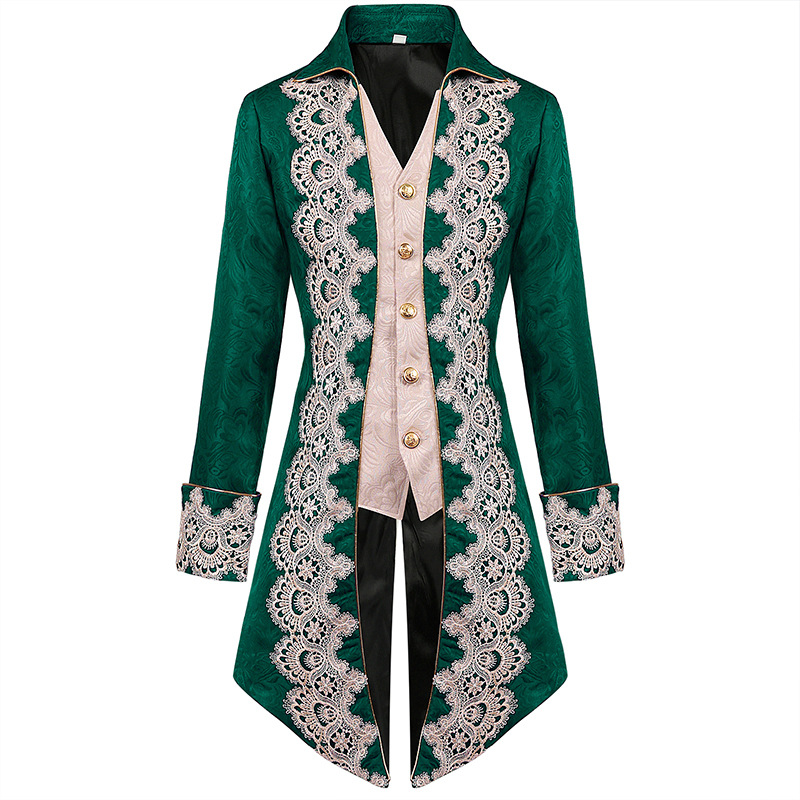 2024 New Men's Steampunk Gothic Coat Victorian Lace Tuxedo Frock Coat