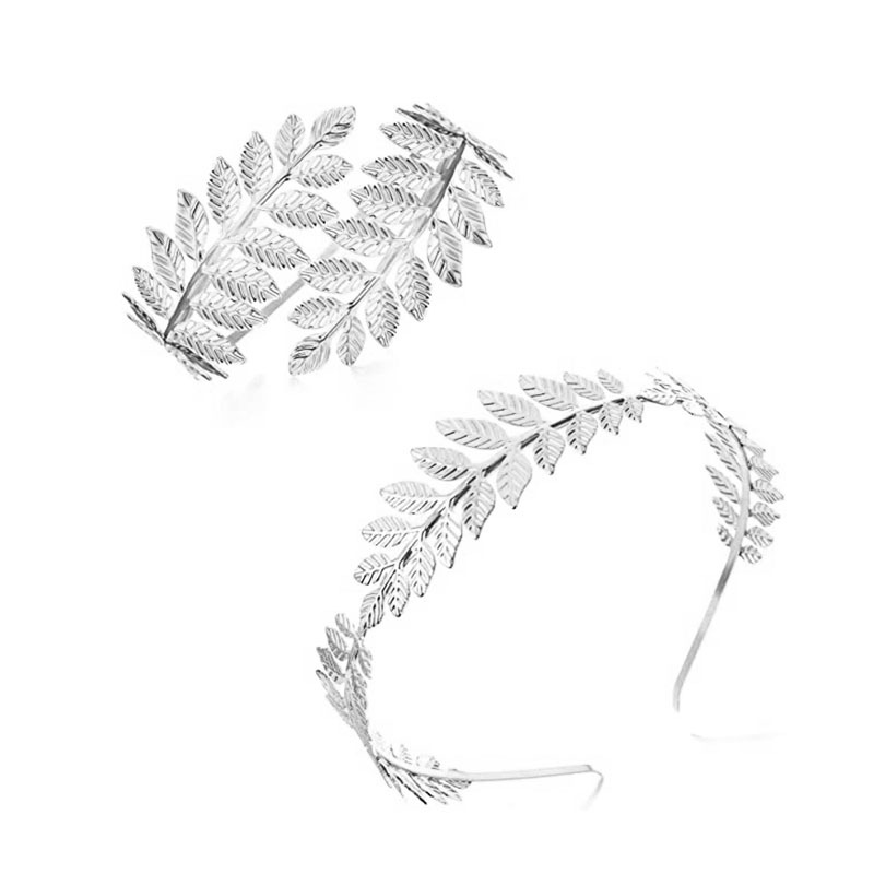 Cross-border hot selling European and American fashion alloy leaf arm ring headband suit beautiful bride golden leaf headdress