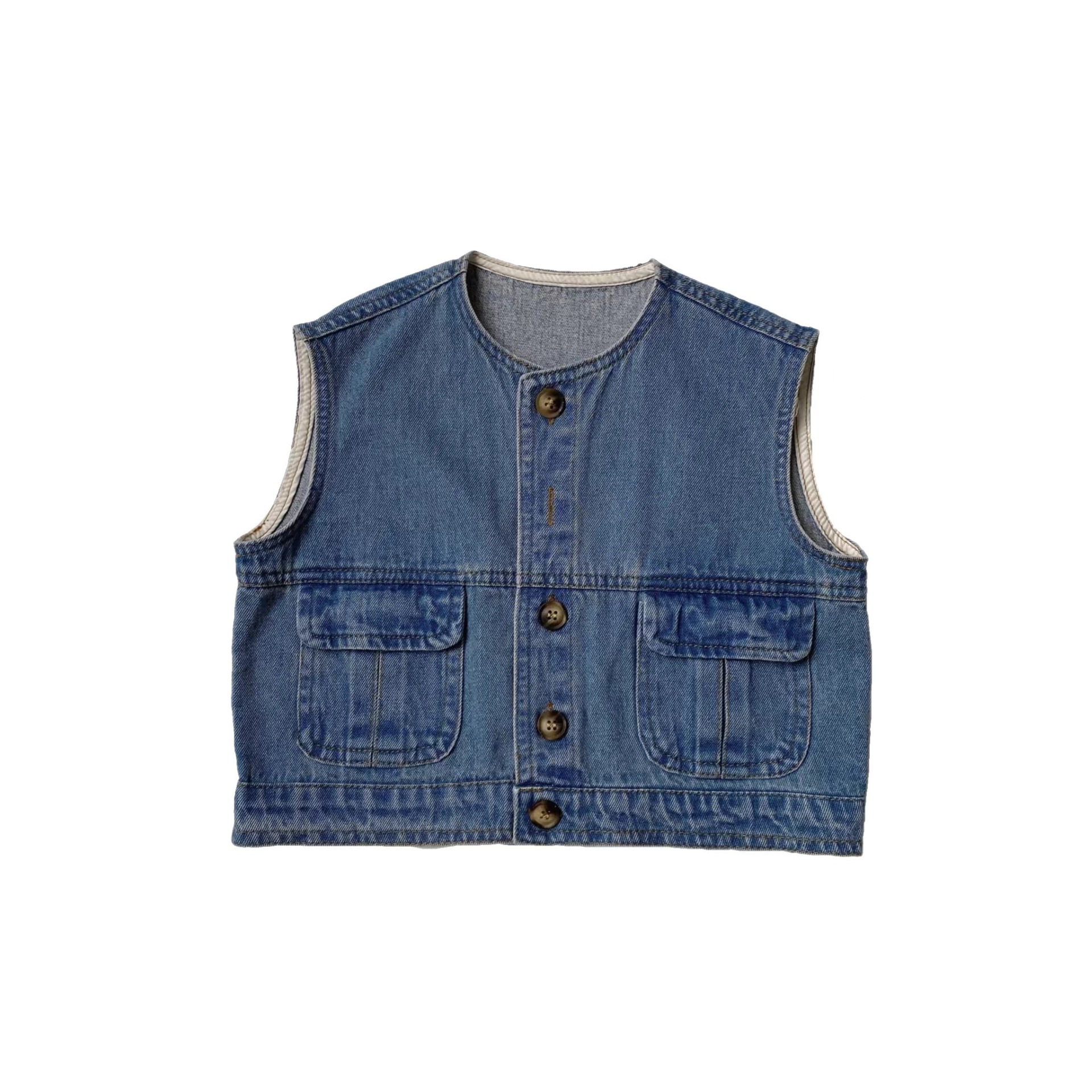 GL-kids Korean Spring New Children's Washed Old Denim Vest Men's and Women's Big Pocket Sleeveless Top