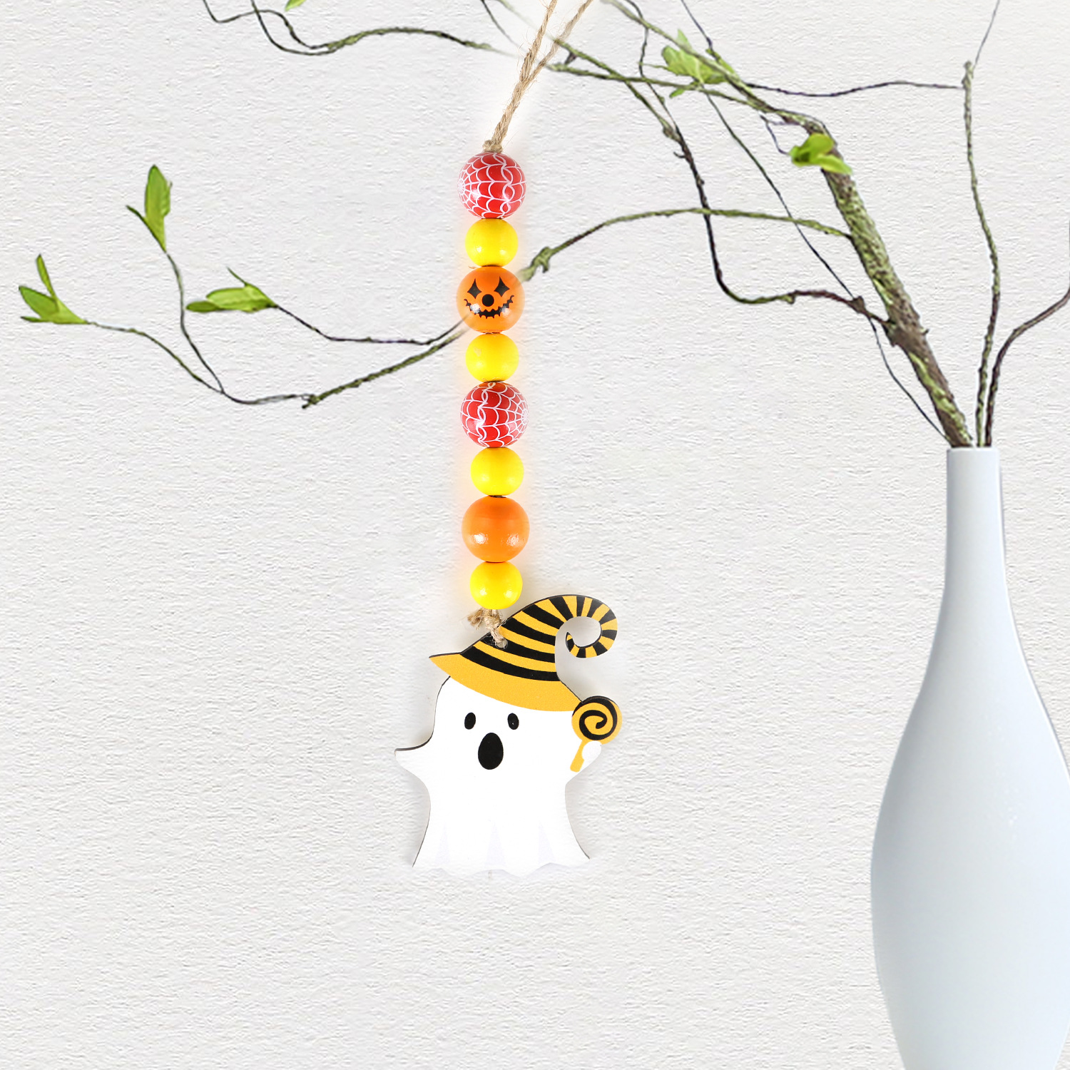 Halloween Wooden Bead String Tassel DIY Ghost Black Cat Hangtag Tassel Party Carnival Decoration Pendant Beaded Hanging