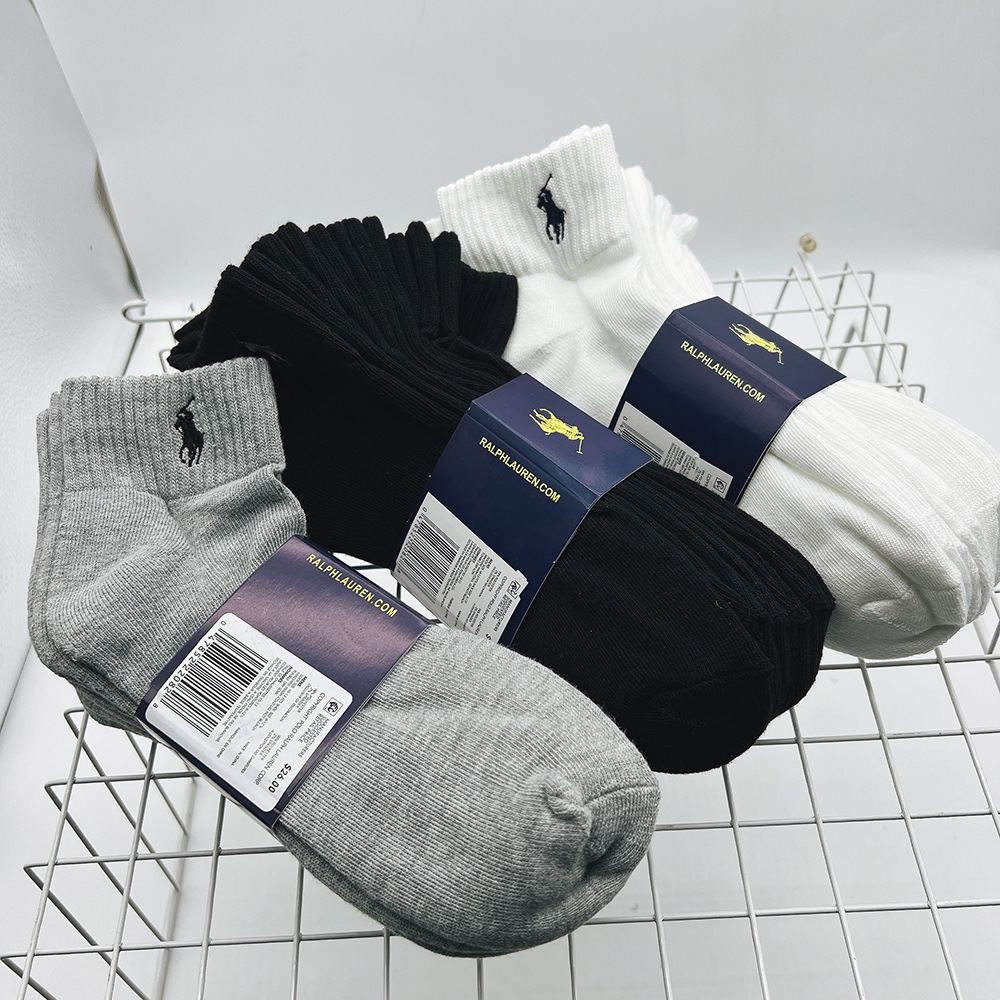 6 Pair RL Ralph Pony Medium Tube Quick Dry Polyester Cotton Socks Medium Tube Casual Sports Towel Bottom Men's Socks Sports Socks