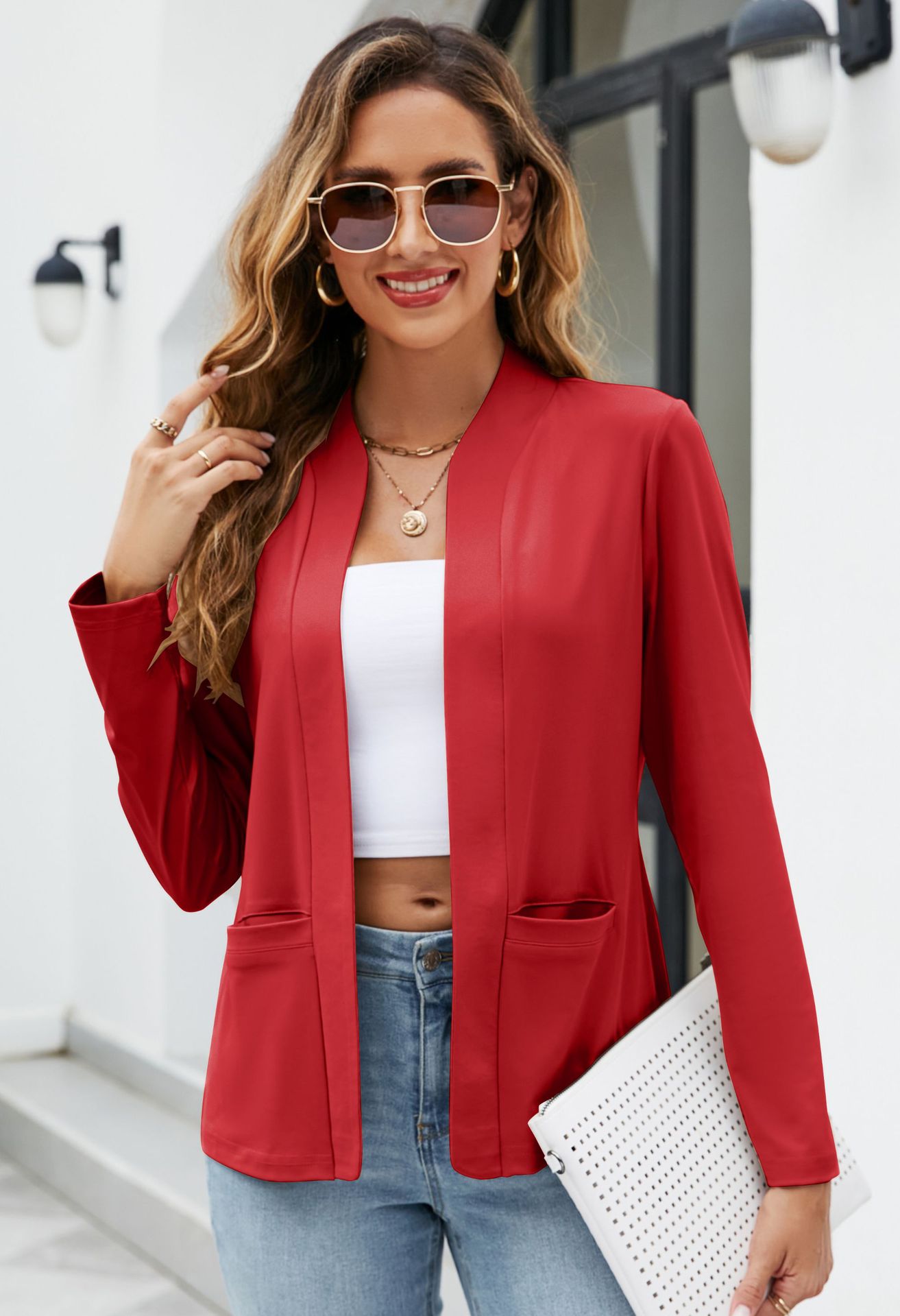  New Amazon AliExpress European and American Clothing Fashion Casual Tops with Pockets Blazer