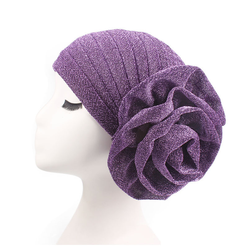 New Arrival Brilliant Silk Big Flower Head Towel Hat Muslim Toe Hat All-Match Retro Clothing Hat TJM-322