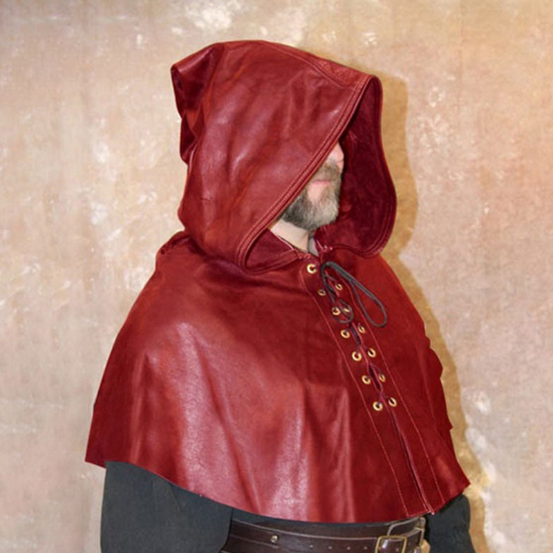 European and American men PU leather hat hunter hooded shawl retro medieval renaissance cape hat witch hat
