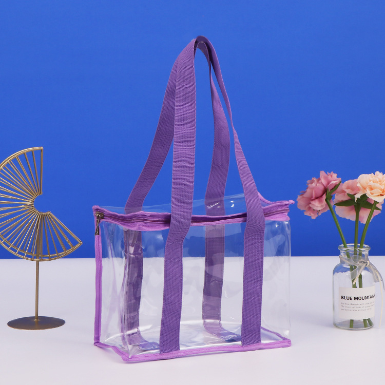 Transparent Simple PVC Zipper Bag Wholesale Internet Celebrity Thickened Gift Shopping Bag Sewing Beach Bag Plastic Tote Bag