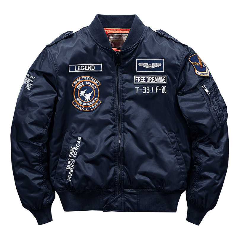2024 autumn and winter new youth men's jacket plus size stand collar padded warm quilted flight jacket top 9822