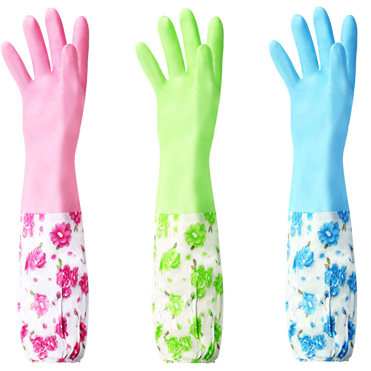 Thickened fleece-lined dishwashing gloves winter kitchen cleaning waterproof laundry rubber latex household gloves wholesale