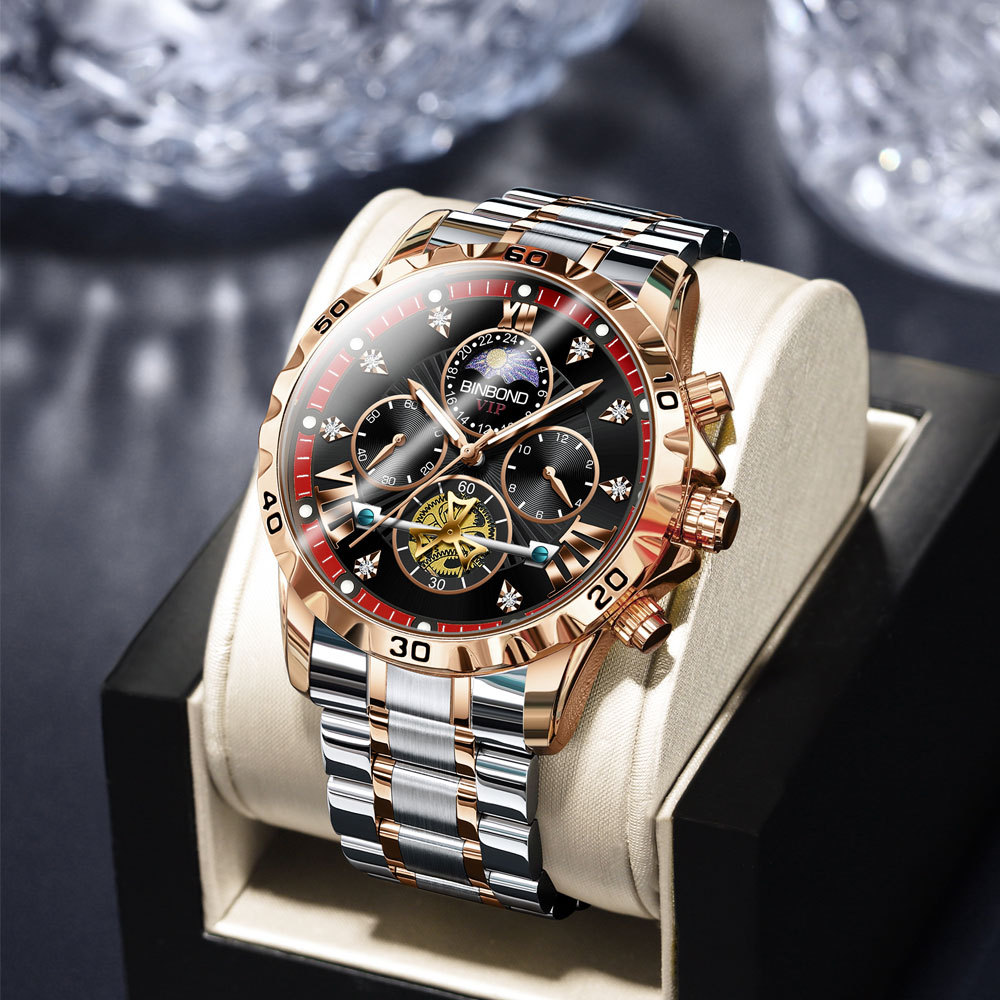 Binbang BINBOND Watch Men's genuine goods Business Student Luminous Waterproof Flywheel Quartz High-end Men's Cross-border