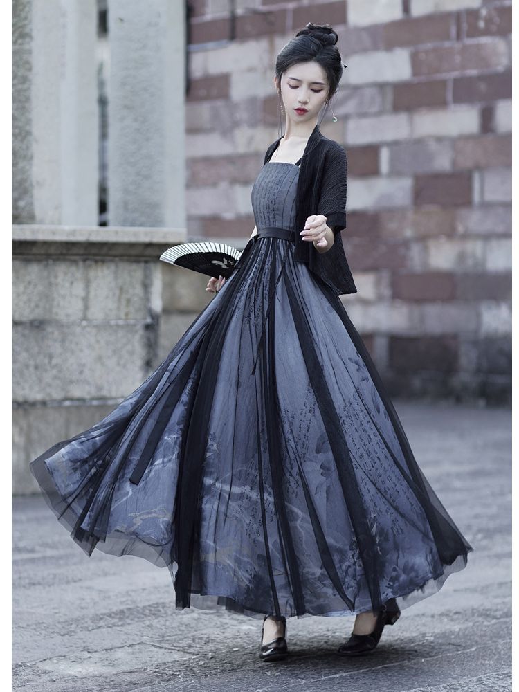 Twelve Flower Gods Terminalia Skirt Han Clothes Improved Han Elements Daily Work suit Pair Suspenders New Chinese Style dress