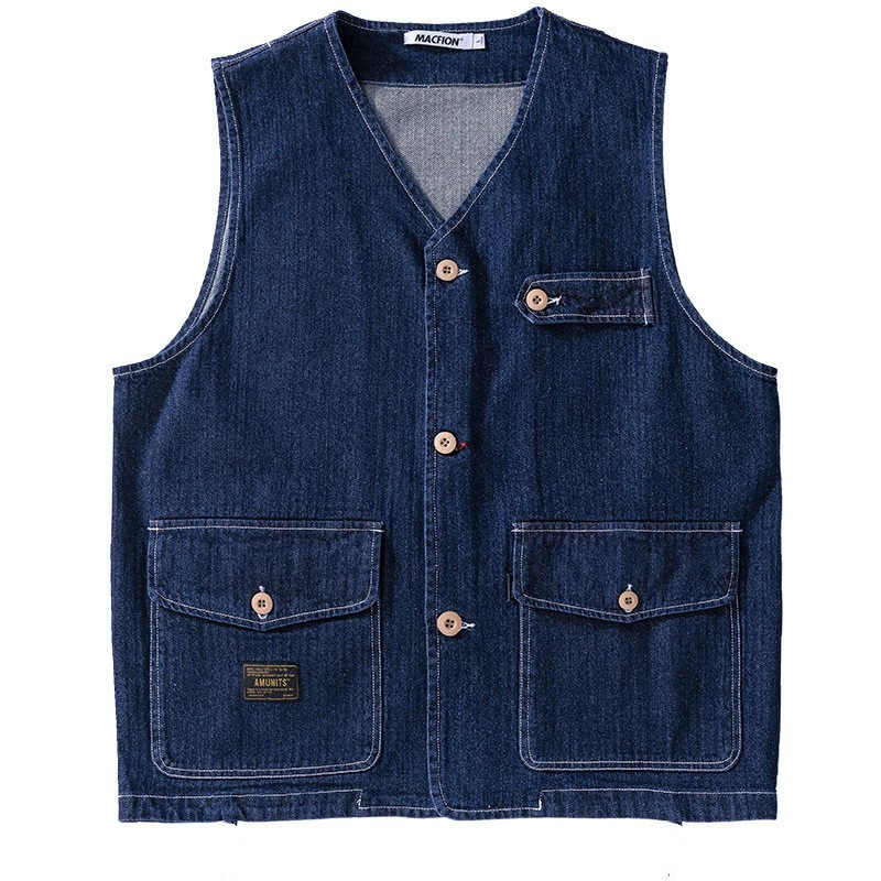 Retro Denim vest Pure American Washed Tactical Vest Khaji Heavy to Set zhi Workwear Coat Men