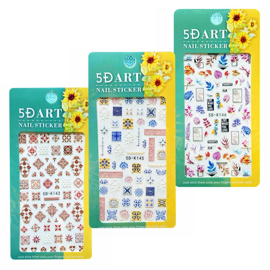 Light Luxury Baroque 5D Embossed Three-Dimensional Nail Art Decal Snowflake Rose Art Flower Cartoon Adhesive Nail Sticker