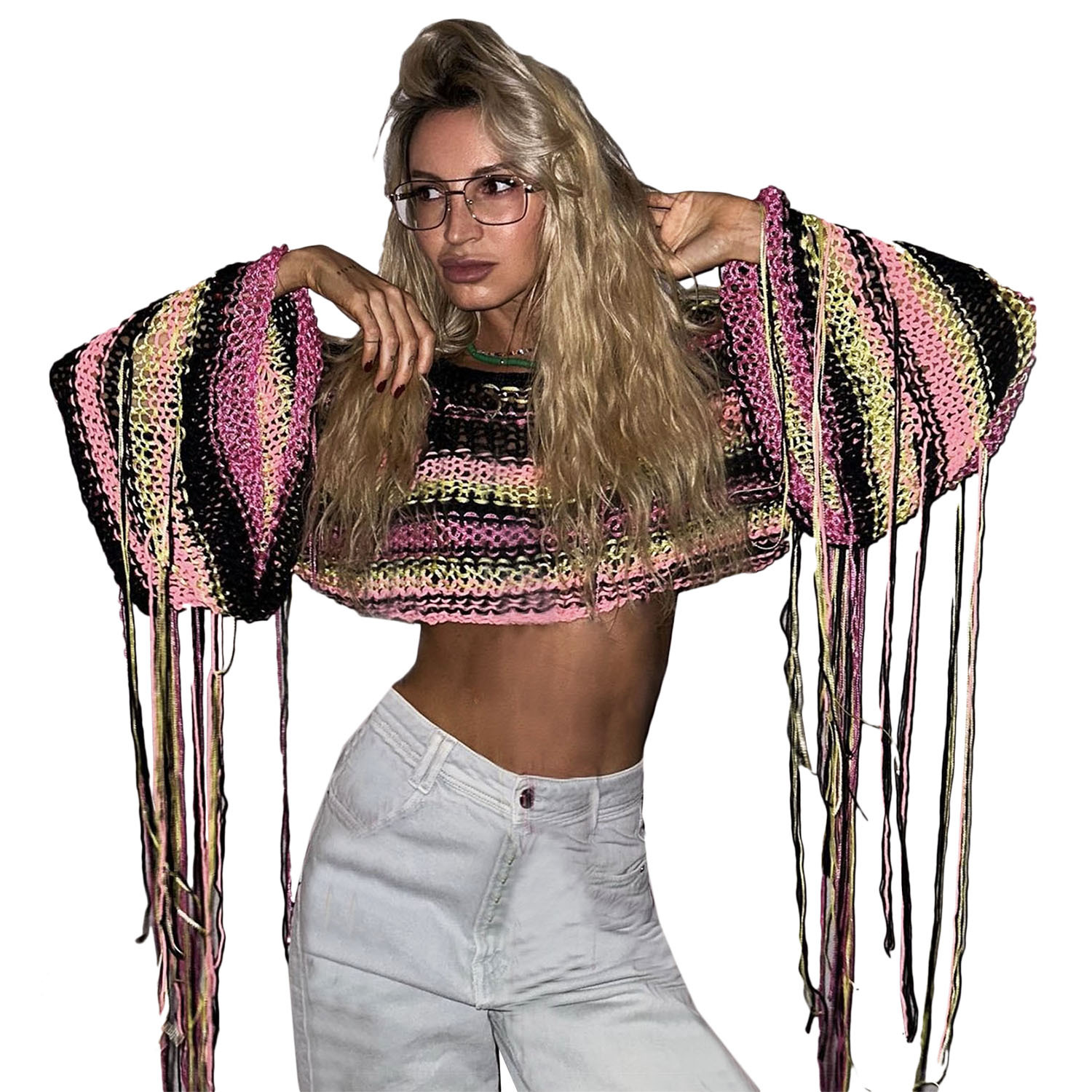 2023 autumn and winter cross-border Amazon AliExpress independent station popular women's rainbow tassel holiday style loose sweater