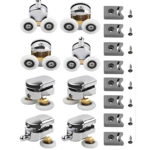 SOURCE factory direct supply copper plating flat pole bounce wheel upper double lower double bathroom glass door pulley in stock wholesale