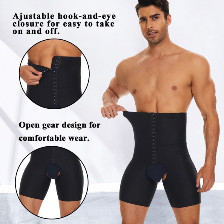 Cross-Border Men's breathable breasted plastic waist hip lifting plastic leg high waist body shaping pants fifth pants belly contracting waist shaping pants