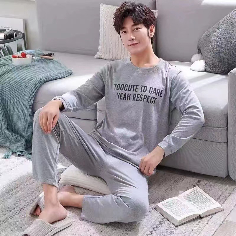 Pajamas men's long-sleeved autumn new men's youth Spring and Autumn Winter thin artificial cotton loose men's home wear suit