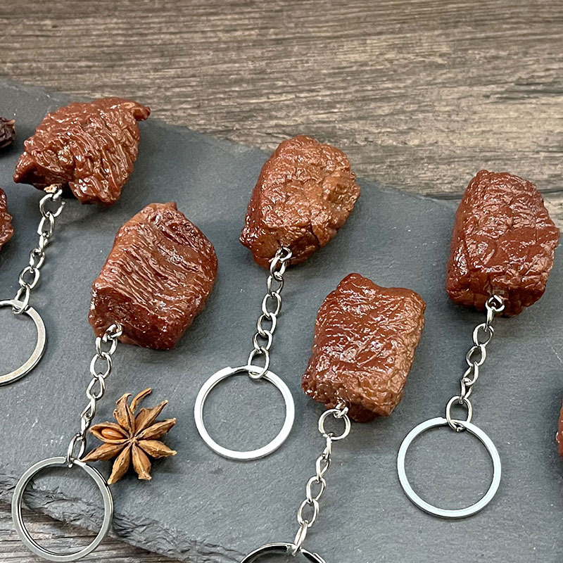 1:1 simulation pvc beef grain hanging beef block keychain couple pendant trick fun schoolbag pendant batch