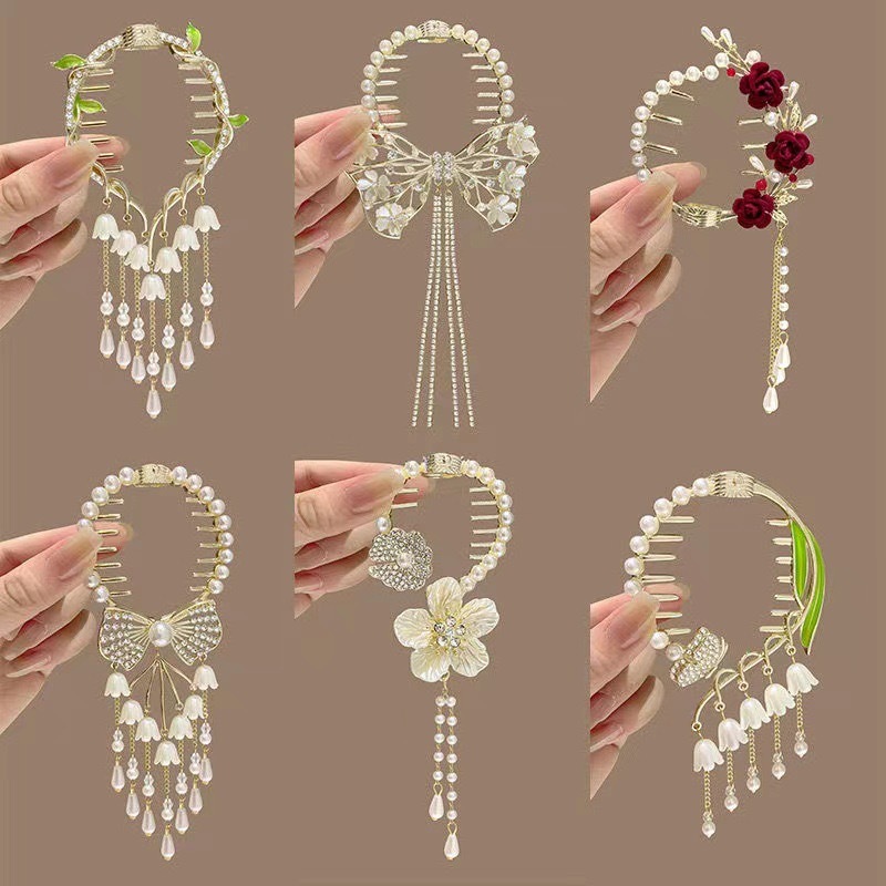 Forcina per capelli con nappa di orchidea in stile antico, con testa a sfera, fermaglio fisso per capelli da donna di alta qualità, accessori per capelli raccolti a metà_voghion.com