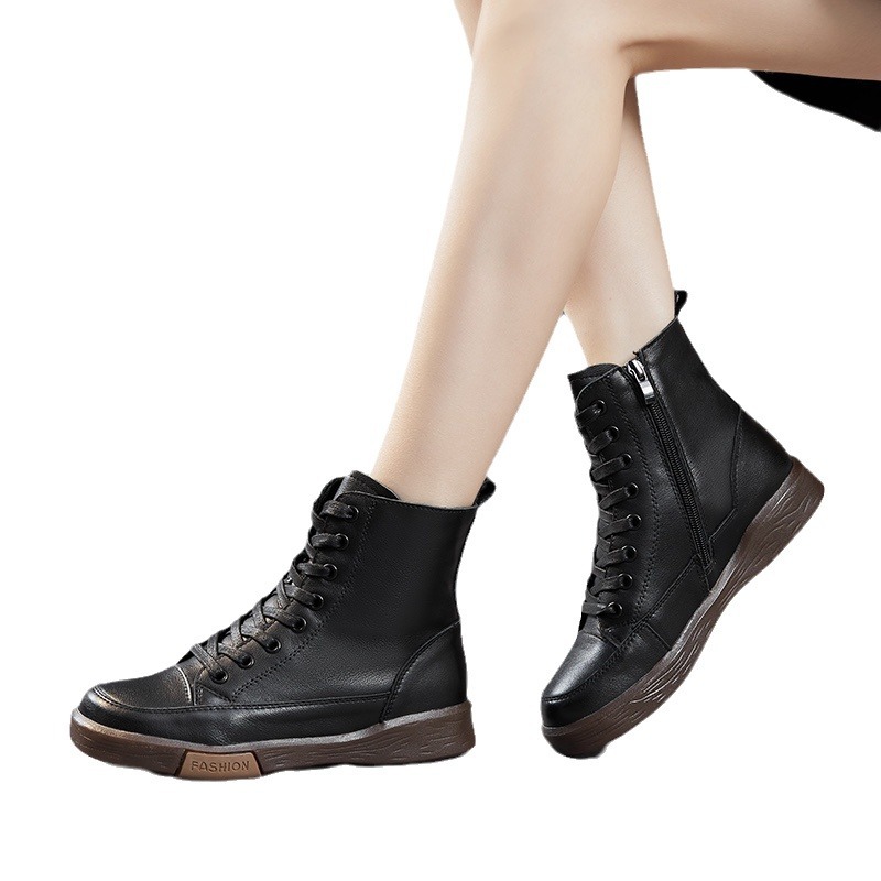 First layer cowhide retro flat fashion casual Women's Flat Sports Women's ankle boots