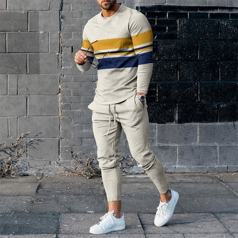 2023 European and American cross-border European and American new independent station supply AliExpress trend long sleeve leisure sports men suit