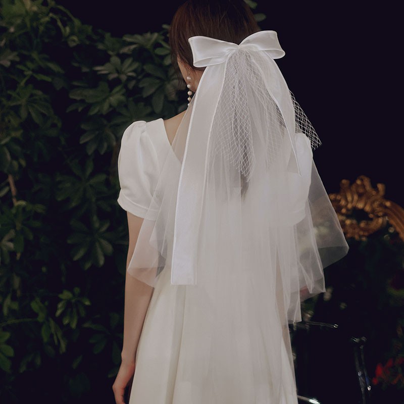 Veil 2021 New Headwear Bride's Main Wedding Dress Photo Props License Wedding French Proposal White Bow