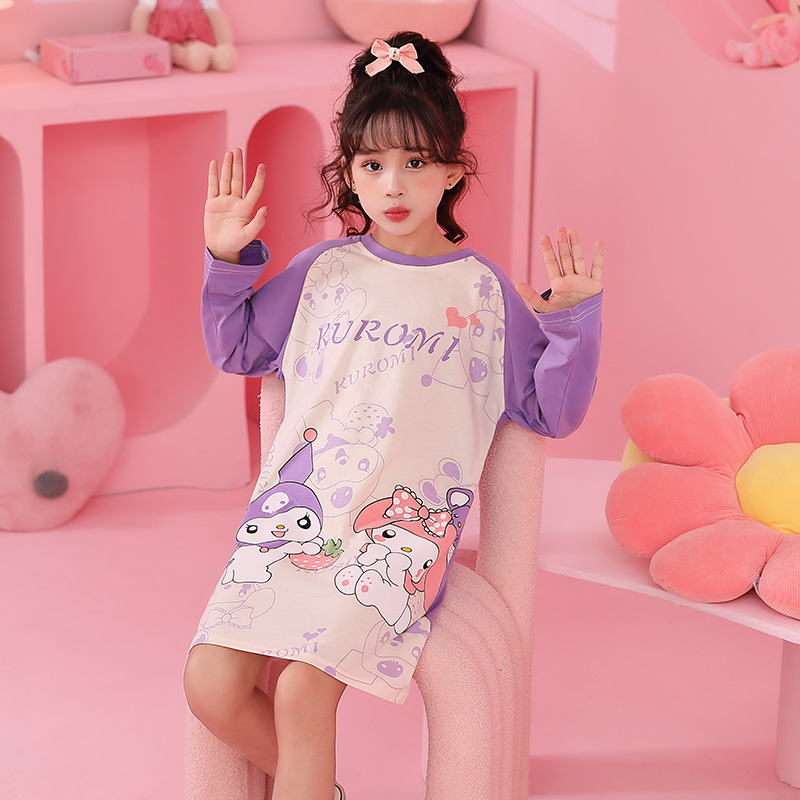 Girls' nightdress autumn long-sleeved nightdress cotton girls' dress children's floral cartoon princess dress one-piece delivery
