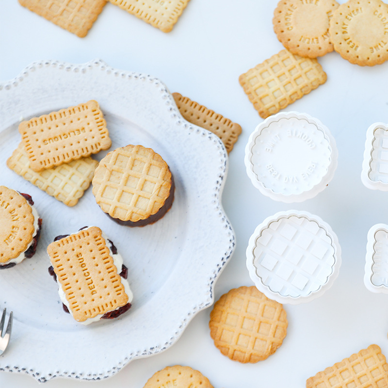 Waffle Biscuit Cut Press Mold Four-piece Set Press Stamp Home Handmade Baking Pattern Biscuit Plaid Biscuit