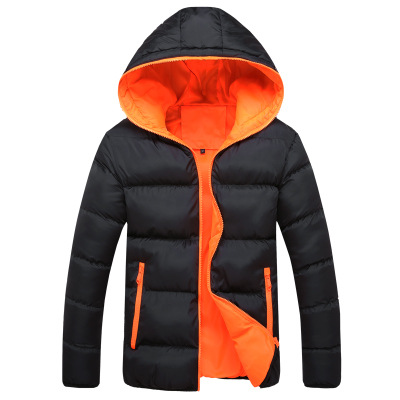 Foreign Trade New Winter Men's Color-matching Cotton-padded Jacket Cotton-padded Jacket Men's Casual Slim-fit Short Hooded Cotton-padded Jacket