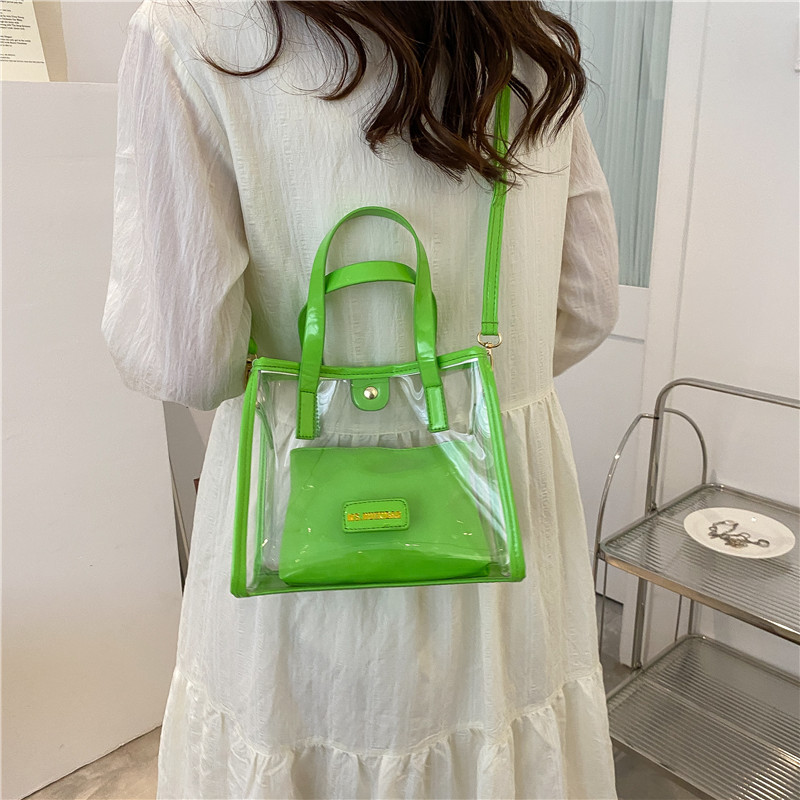 European and American Large Capacity Fashionable Transparent Handbag Jelly Beach Bag Letter Women's Bag Single Shoulder Tote Bag